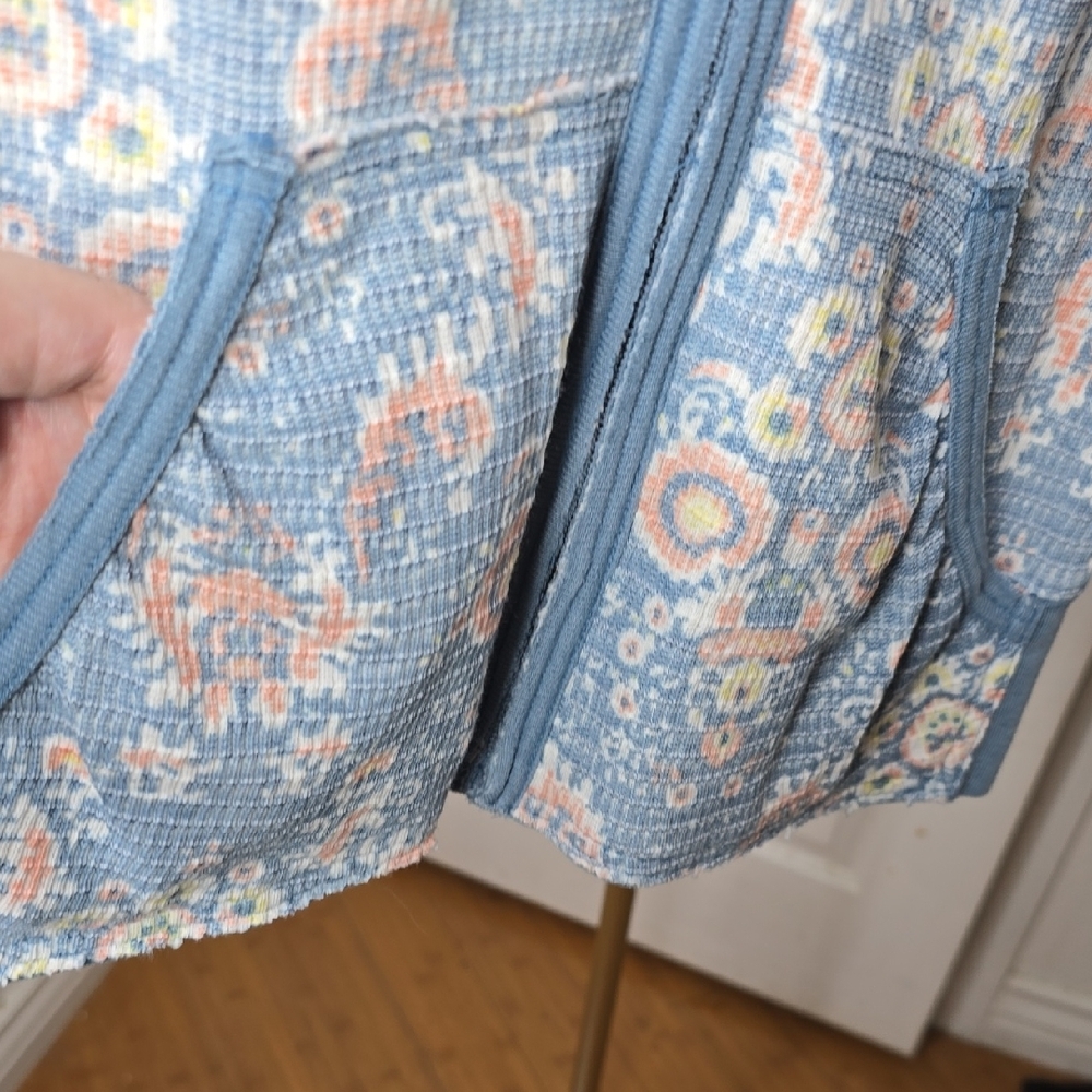 Free People Thermal Knit Floral Hoodie - Blue W/Florals - Picture 3 of 7